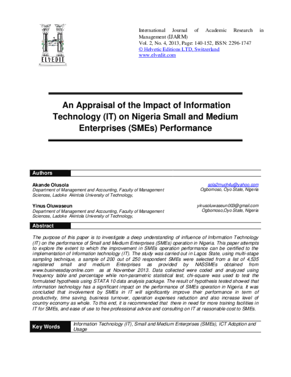 (PDF) An Appraisal of the Impact of Information Technology (IT) on ...