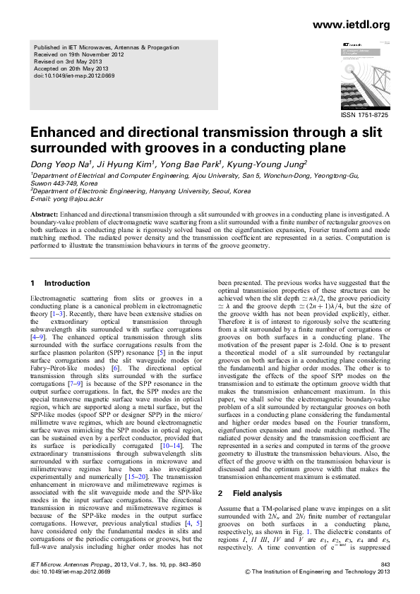 (PDF) Enhanced and directional transmission through a slit surrounded ...
