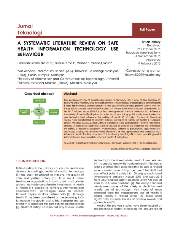 (PDF) A Systematic Literature Review on Safe Health Information ...