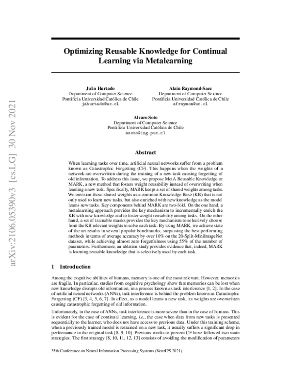 (PDF) Optimizing Reusable Knowledge for Continual Learning via Metalearning
