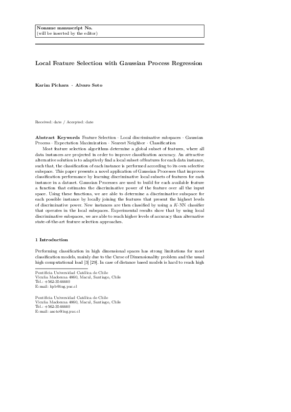 (PDF) Local Feature Selection with Gaussian Process Regression