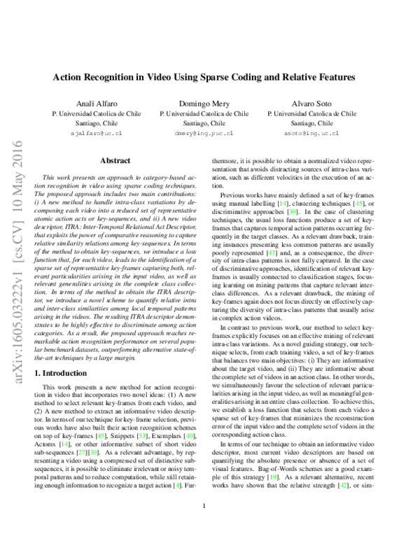 (PDF) Action Recognition in Video Using Sparse Coding and Relative Features