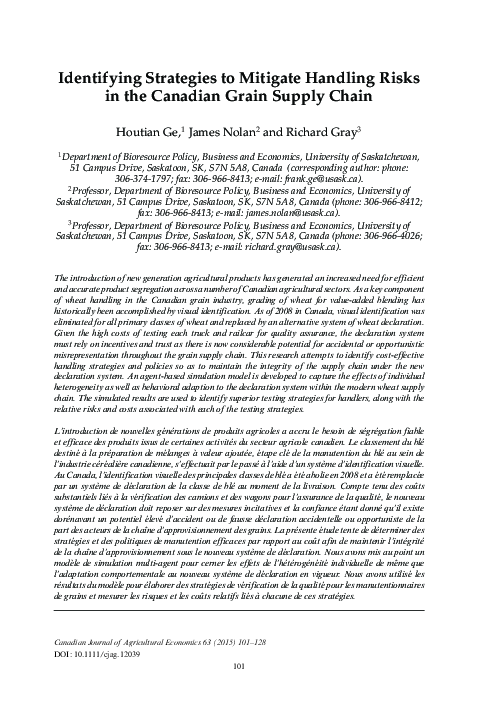 (PDF) Identifying Strategies to Mitigate Handling Risks in the Canadian ...