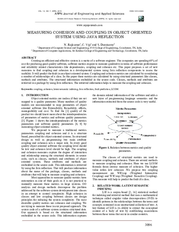 (PDF) Measuring Cohesion and Coupling in Object Oriented System Using ...