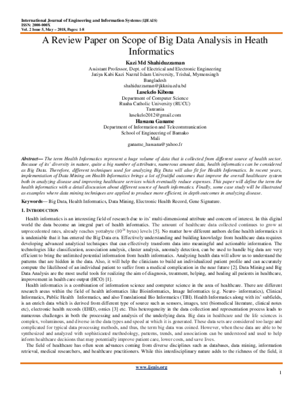 (PDF) A Review Paper on Scope of Big Data Analysis in Heath Informatics