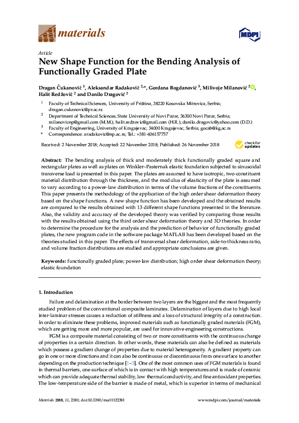 (PDF) New Shape Function for the Bending Analysis of Functionally ...