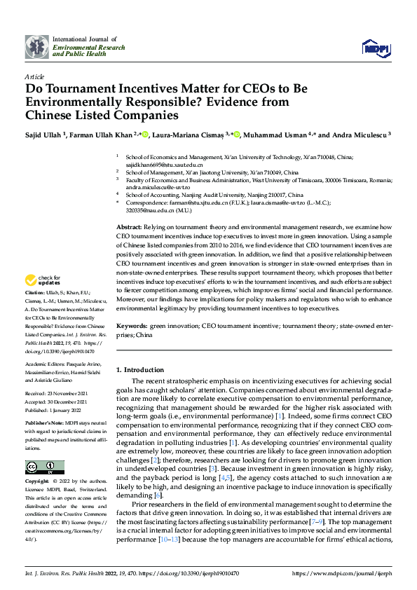 (PDF) Do Tournament Incentives Matter for CEOs to Be Environmentally ...