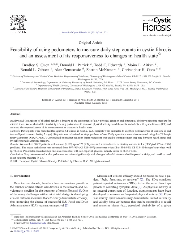 (PDF) Feasibility of using pedometers to measure daily step counts in ...