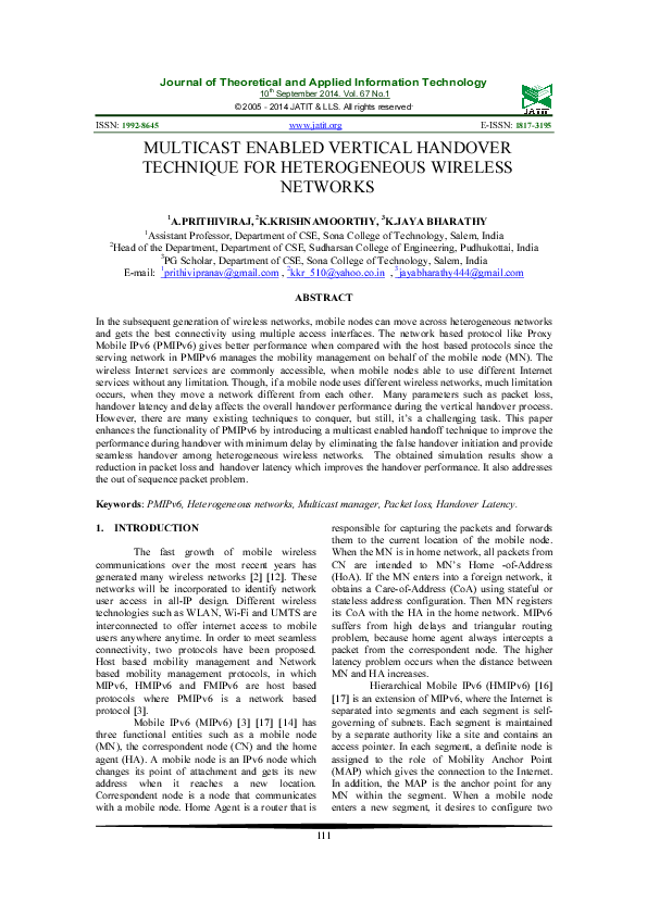 (PDF) Multicast Enabled Vertical Handover Technique for Heterogeneous ...