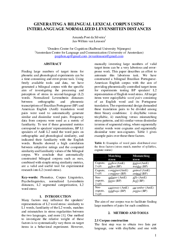 (PDF) Generating a Bilingual Lexical Corpus Using Interlanguage ...