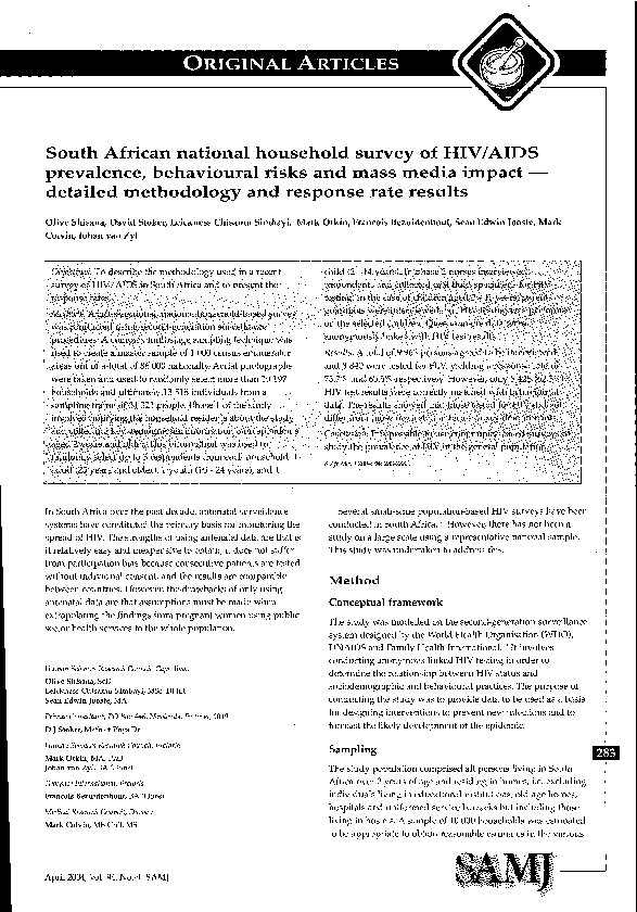 (PDF) South African national household survey of HIV/AIDS prevalence ...