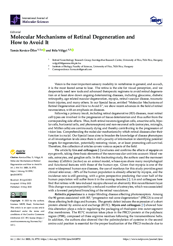 (PDF) Molecular Mechanisms of Retinal Degeneration and How to Avoid It