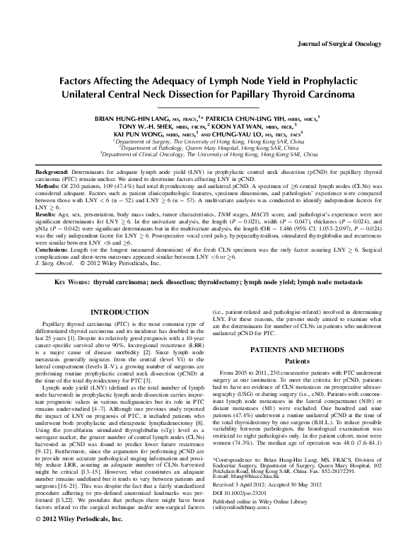 (PDF) Factors affecting the adequacy of lymph node yield in ...