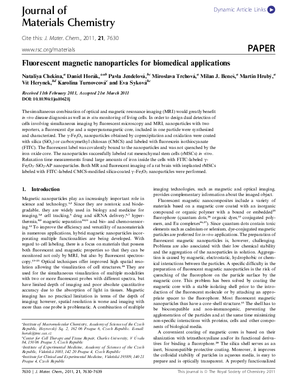 (PDF) Fluorescent magnetic nanoparticles for biomedical applications
