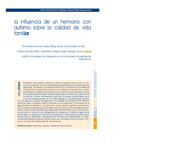(PDF) La influencia de un hermano con autismo sobre la calidad de vida