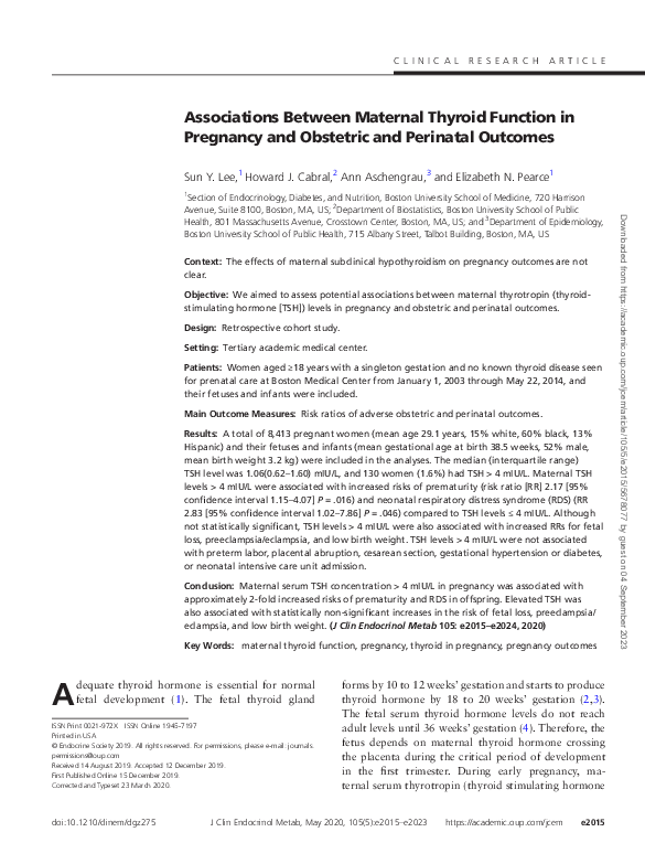 (PDF) Associations Between Maternal Thyroid Function in Pregnancy and ...