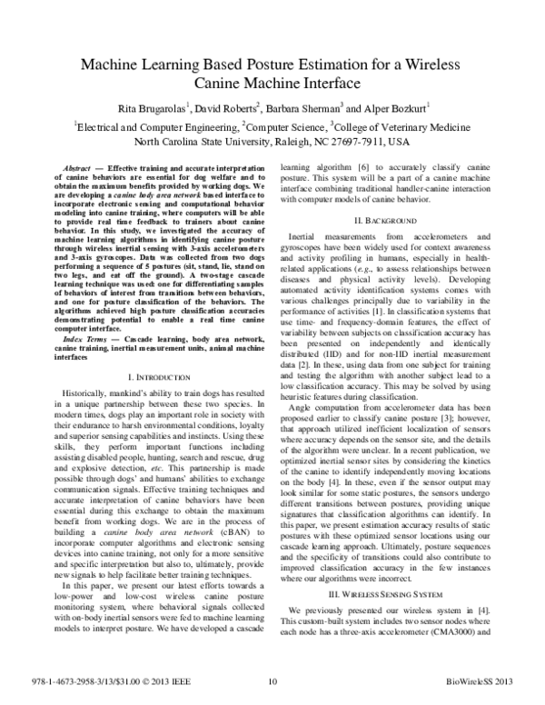 (PDF) Machine learning based posture estimation for a wireless canine ...