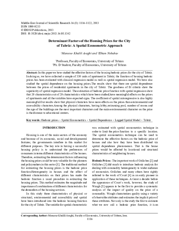 (PDF) Econometric Analysis of Housing Trait Prices in a Third World City*