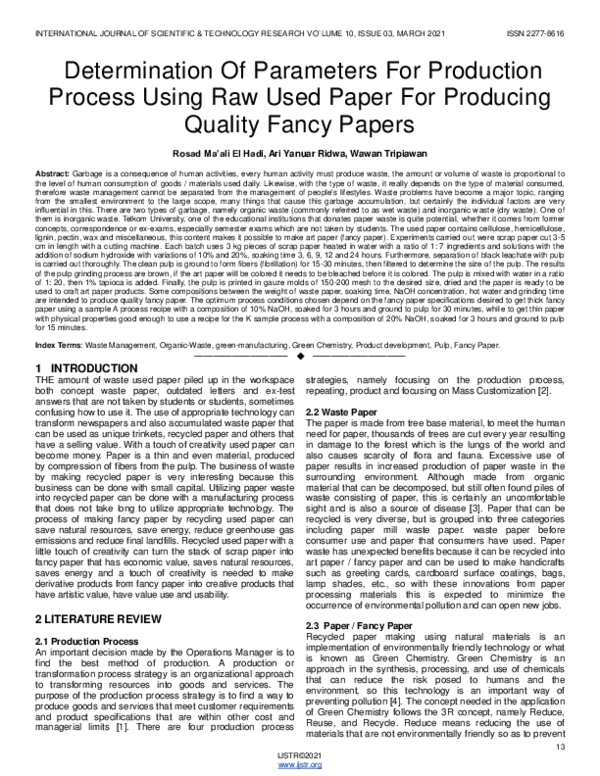 (PDF) Determination Of Parameters For Production Process Using Raw Used ...