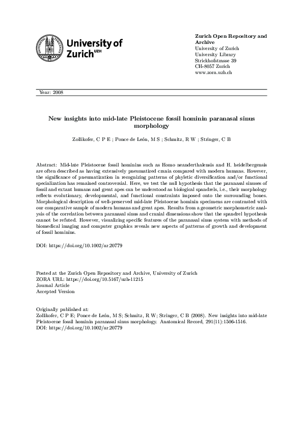 (PDF) New Insights Into Mid-Late Pleistocene Fossil Hominin Paranasal ...