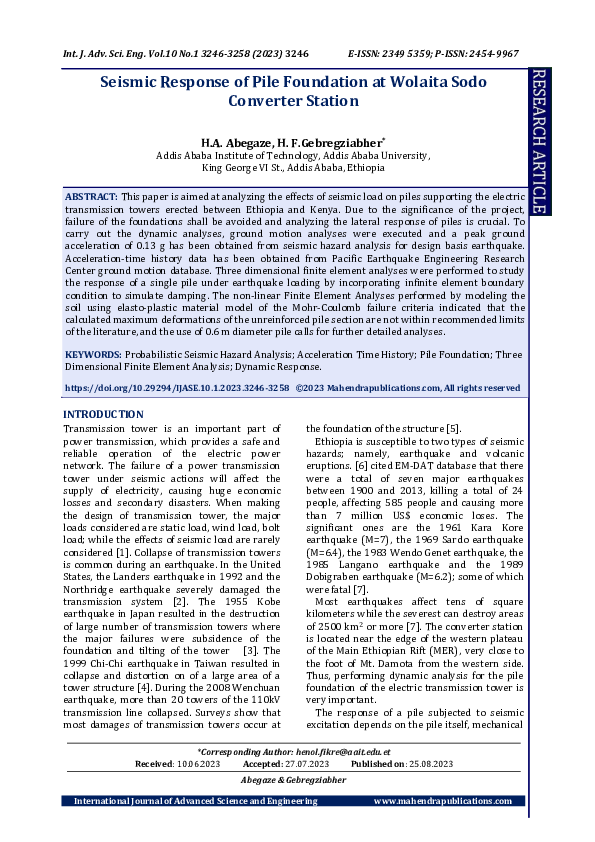 (PDF) Seismic Response of Pile Foundation at Wolaita Sodo Converter Station