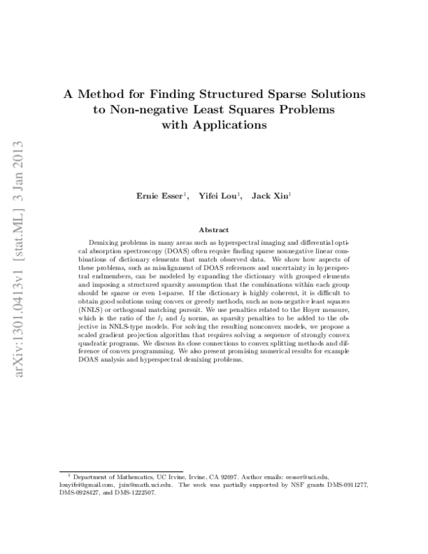 (PDF) A Method for Finding Structured Sparse Solutions to Nonnegative ...