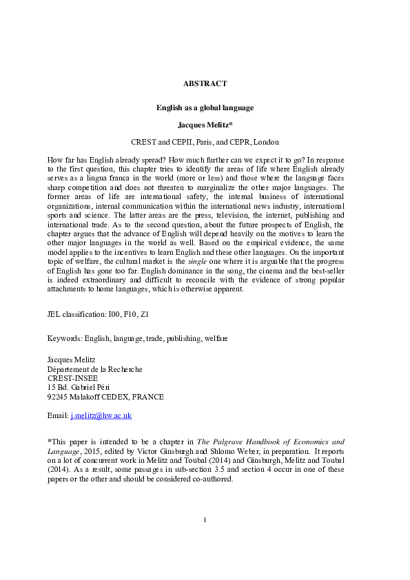 (PDF) English as a global language
