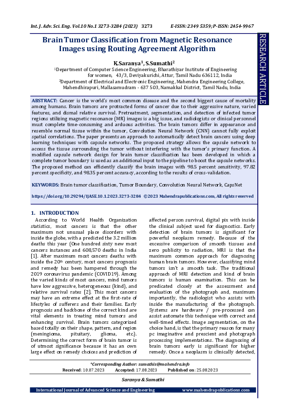 (PDF) Brain Tumor Classification from Magnetic Resonance Images using ...