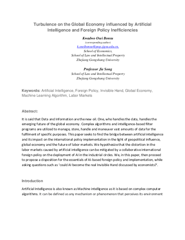 (PDF) Turbulence on the Global Economy Influenced by Artificial ...