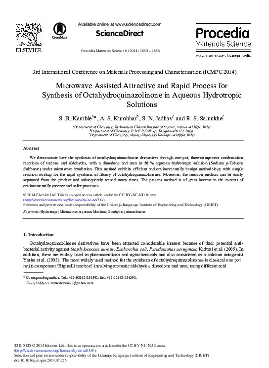 (PDF) Microwave Assisted Attractive and Rapid Process for Synthesis of ...