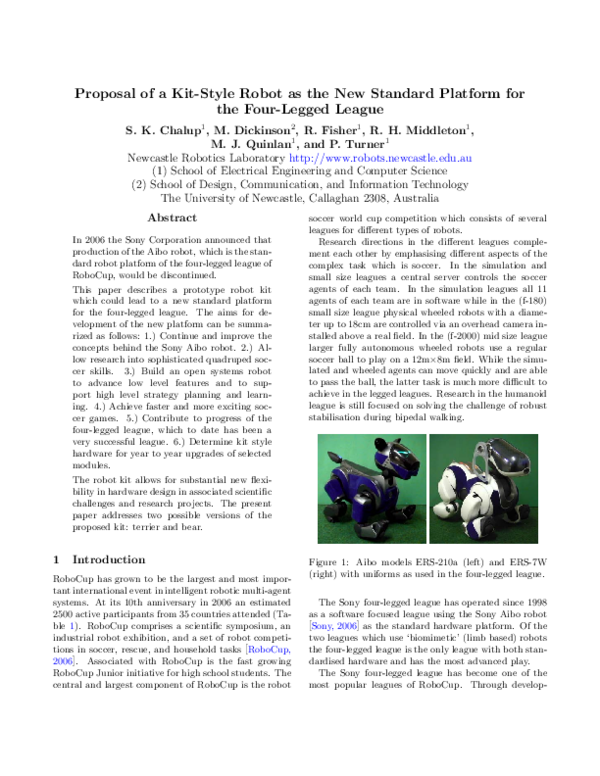 (PDF) Proposal of a Kit-Style Robot as the New Standard Platform for ...