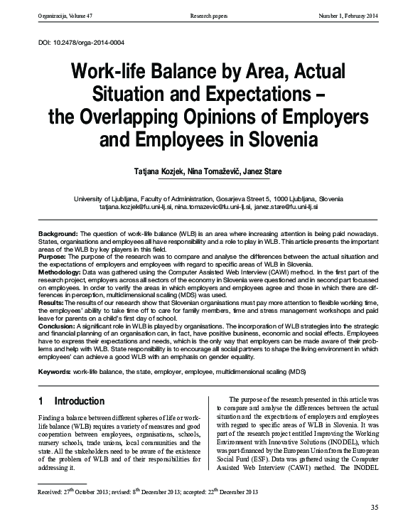 (PDF) Work-life Balance by Area, Actual Situation and Expectations ...