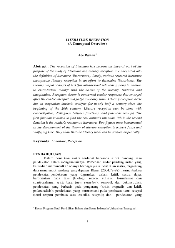 (PDF) LITERATURE RECEPTION (A Conceptual Overview)