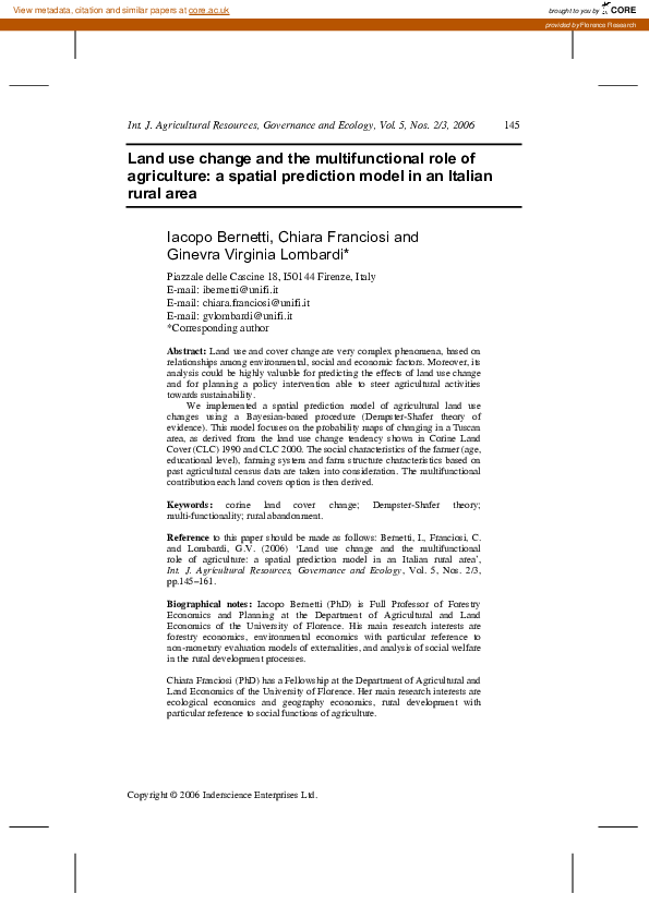 (PDF) Land use change and the multifunctional role of agriculture: a ...