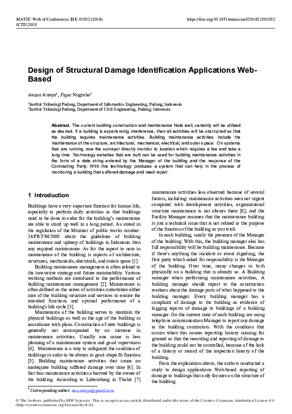 (PDF) Design of Structural Damage Identification Applications Web-Based