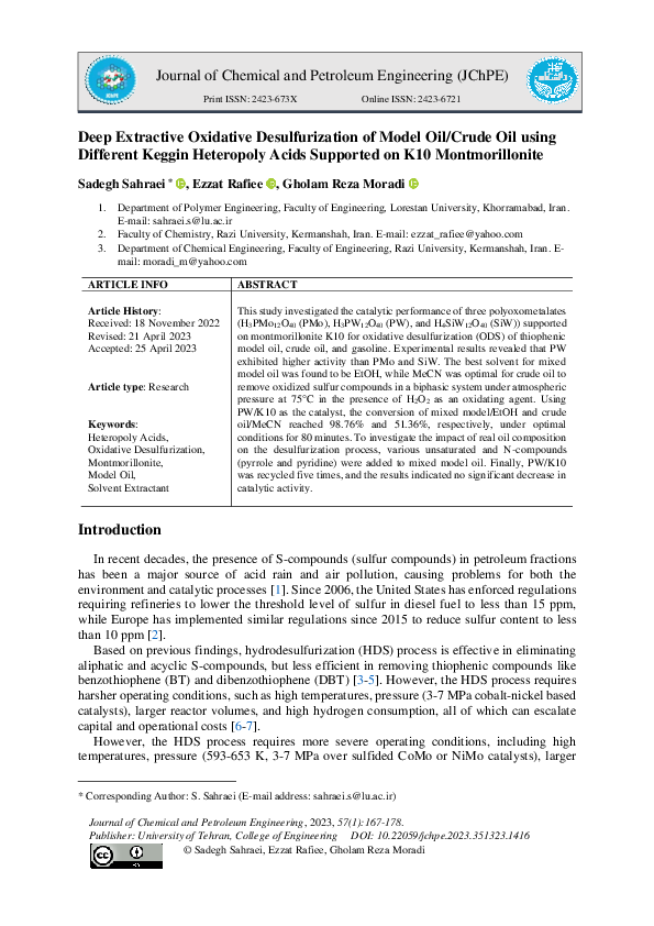 (PDF) Deep Extractive Oxidative Desulfurization of Model Oil/Crude Oil ...