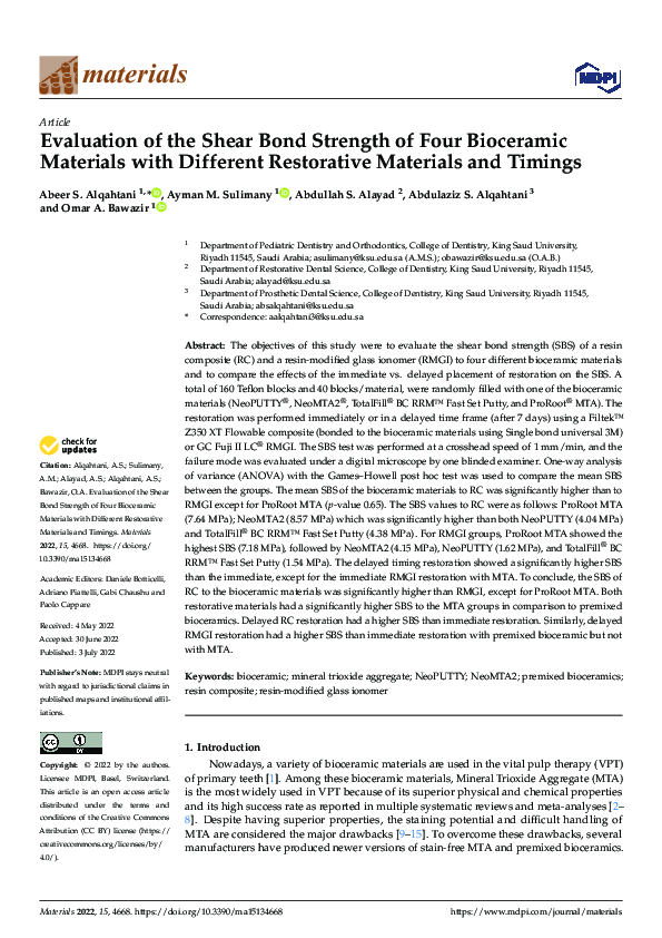 (PDF) Evaluation of the Shear Bond Strength of Four Bioceramic ...