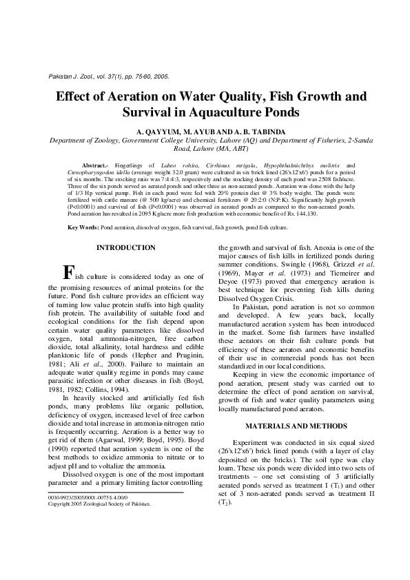 (PDF) Effect of Aeration on Water Quality, Fish Growth and Survival in ... - Aerating Water In Reef Aquariums For Improved Water Quality