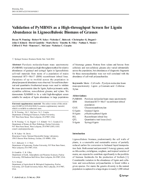 (PDF) Validation of PyMBMS as a High-throughput Screen for Lignin ...