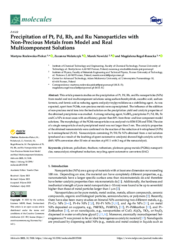 (PDF) Precipitation of Pt, Pd, Rh, and Ru Nanoparticles with Non ...