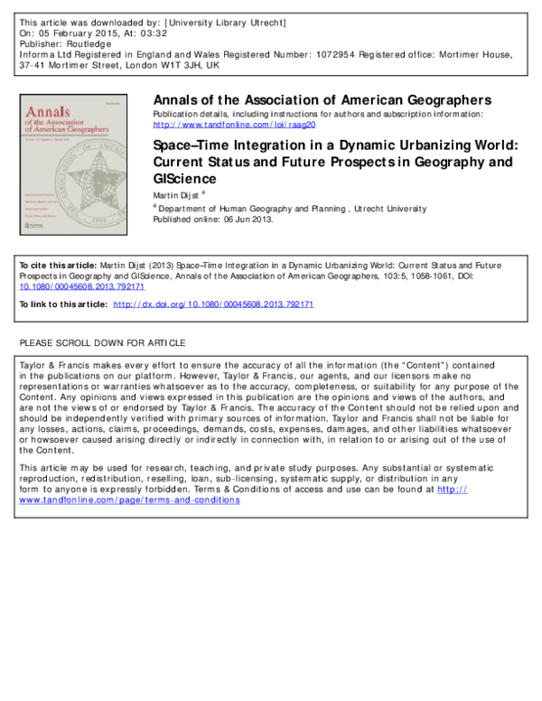 (PDF) Space–Time Integration in a Dynamic Urbanizing World: Current ...