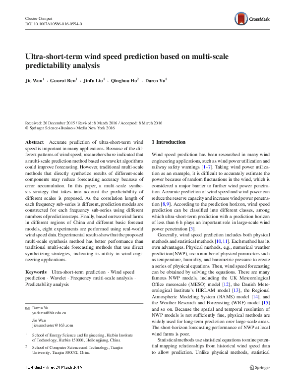 (PDF) Ultra-short-term wind speed prediction based on multi-scale ...