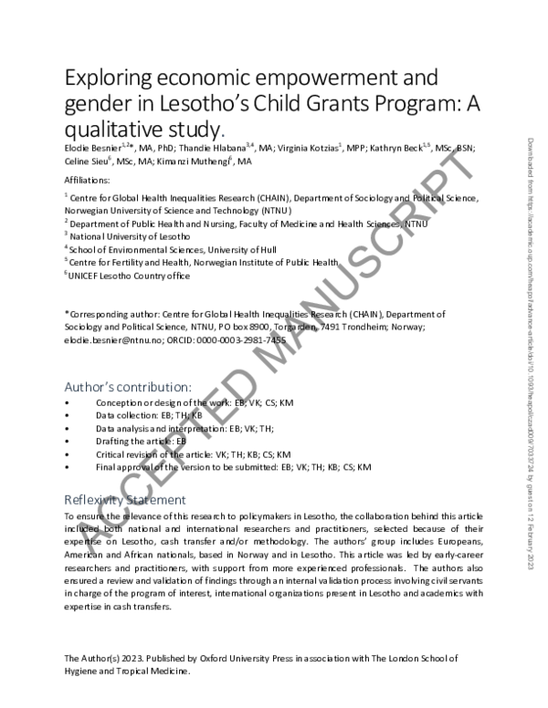 (PDF) Exploring economic empowerment and gender in Lesotho’s Child ...