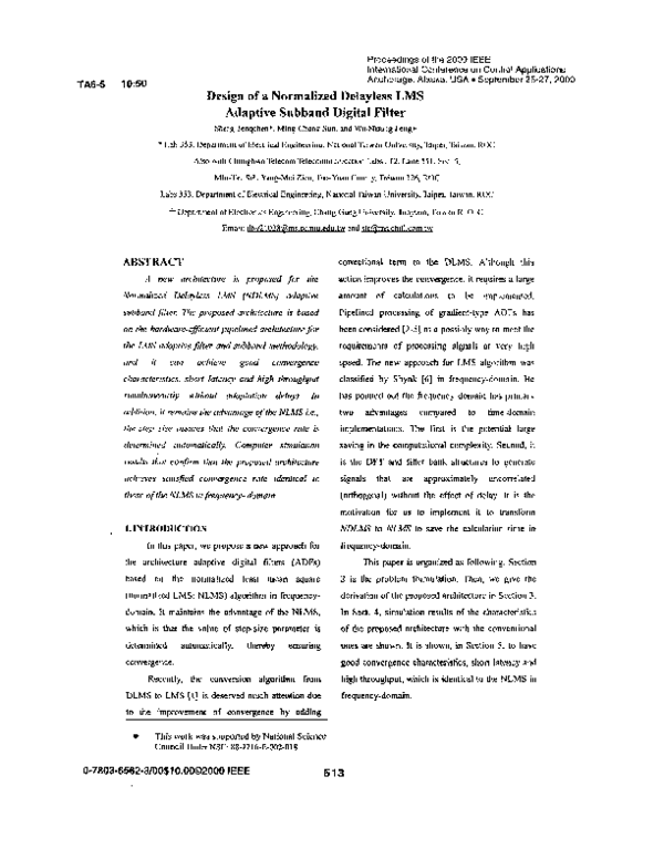 (PDF) Design of a Normalized Delayless LMS adaptive subband digital filter