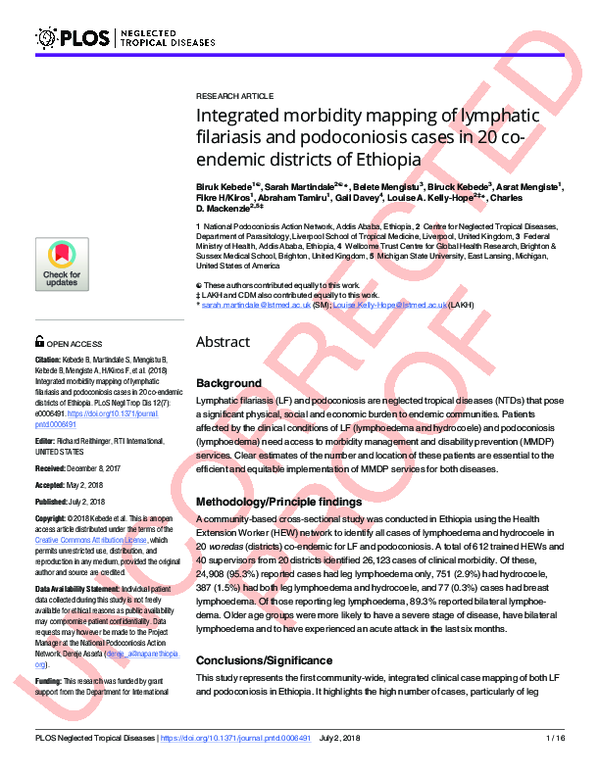 (PDF) Integrated morbidity mapping of lymphatic filariasis and ...