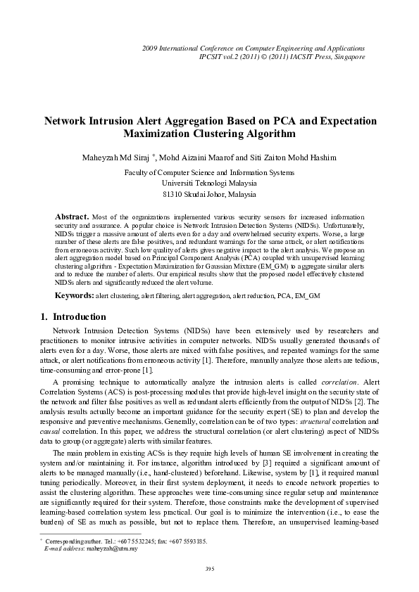 (PDF) Network intrusion alert aggregation based on PCA and Expectation ...
