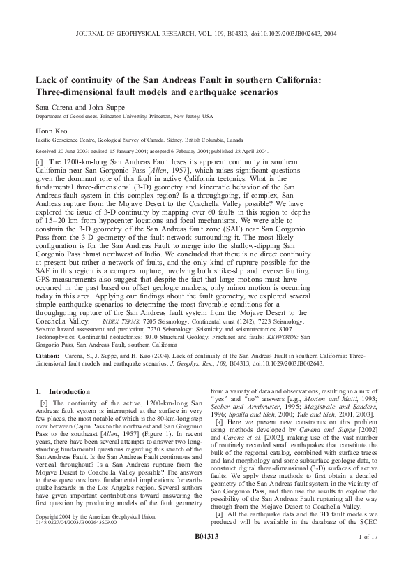 (PDF) Lack of continuity of the San Andreas Fault in southern ...