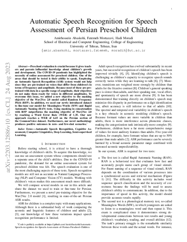 (PDF) Automatic Speech Recognition for Speech Assessment of Persian ...