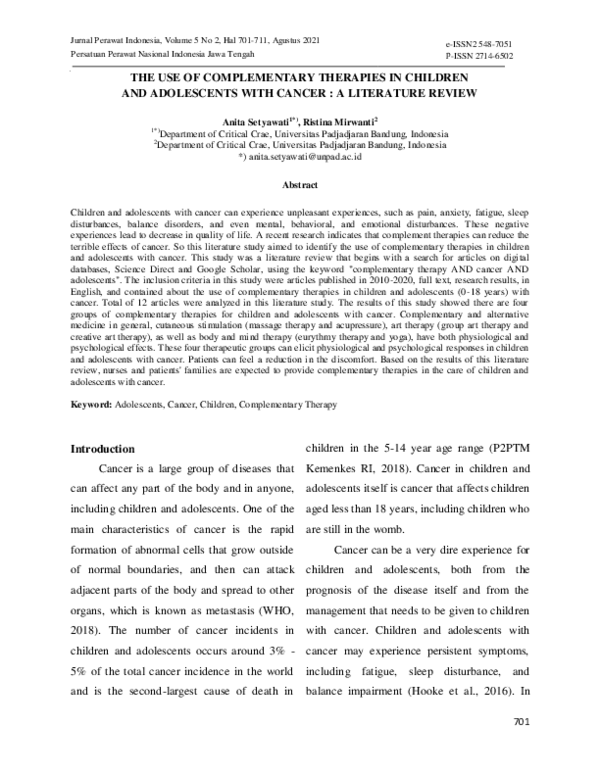 (PDF) The Use of Complementary Therapies in Children and Adolescents ...