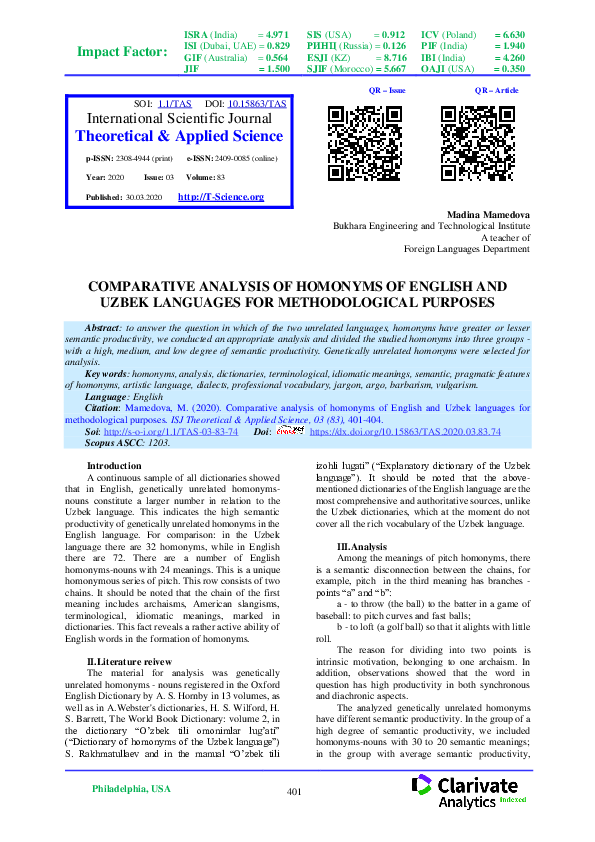 (PDF) Comparative Analysis of Homonyms of English and Uzbek Languages ...